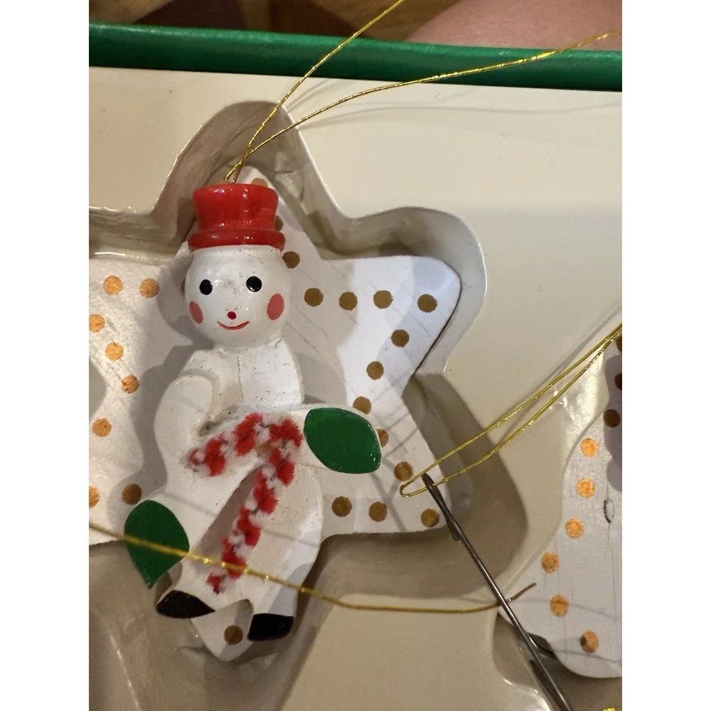 Vintage Christmas 12 Wooden Ornaments Hand Made Hand Painted 3-4